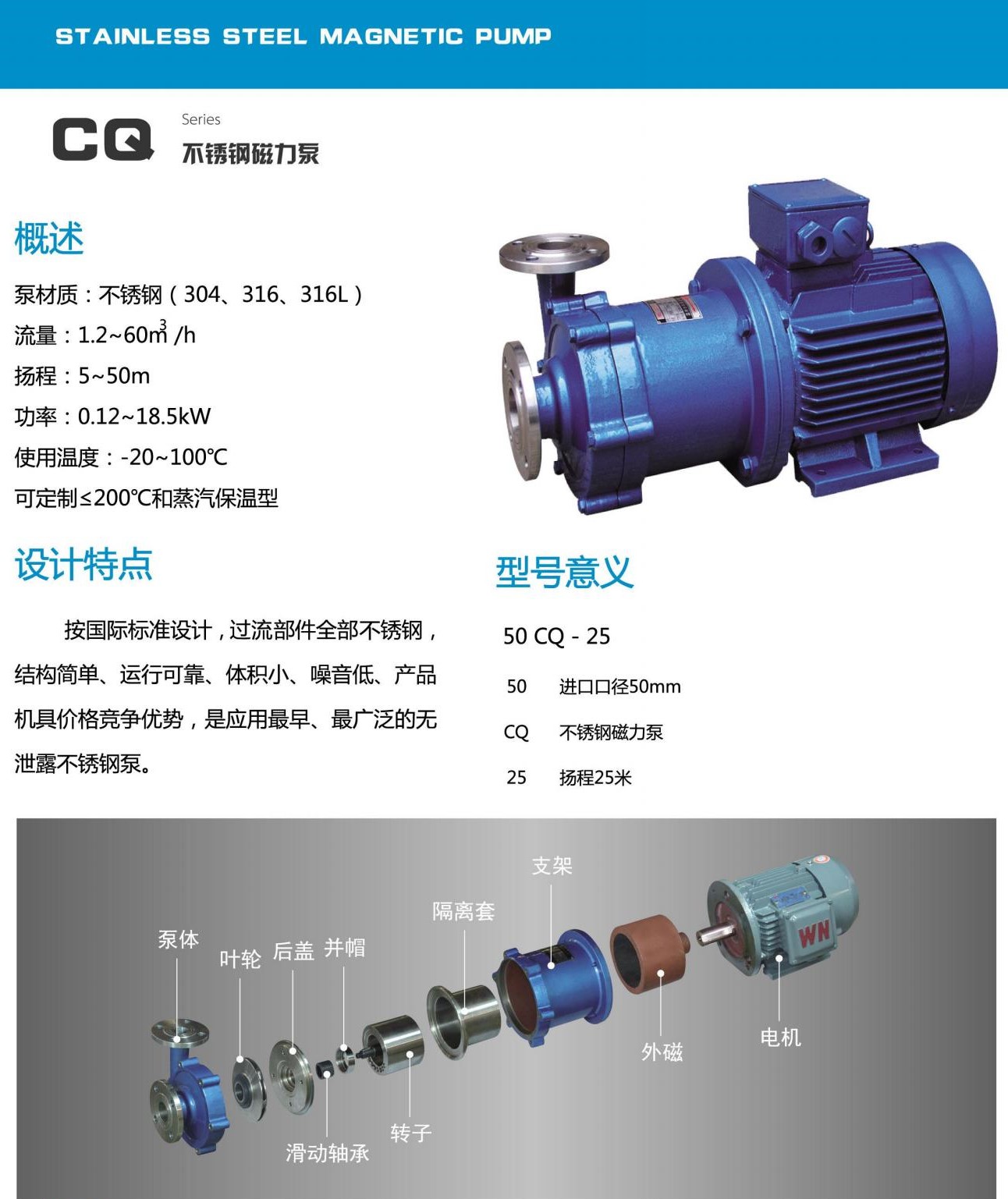 CQ小型不锈钢化工磁力泵说明