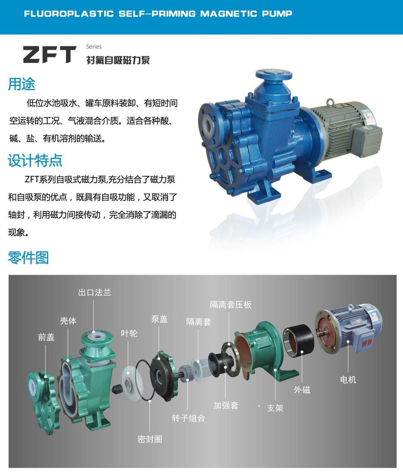 ZFT自吸式衬氟磁力泵说明
