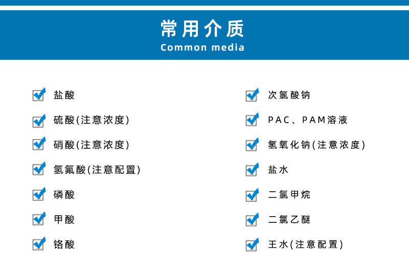 IHF衬氟塑料离心泵适用介质